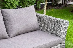 "Капучино" диван из искусственного ротанга (гиацинт) трехместный с подушками, цвет серый