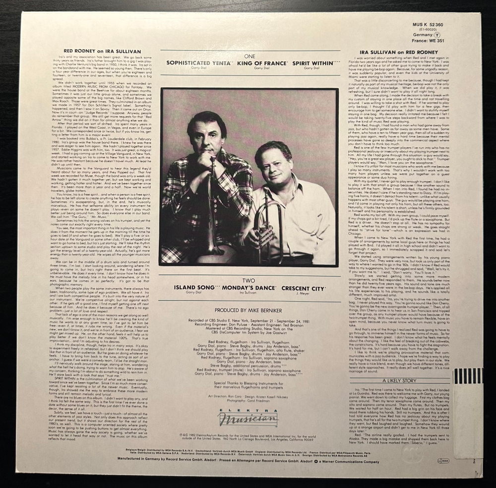 Red Rodney & Ira Sullivan - Spirit Within (Германия 1982г.)