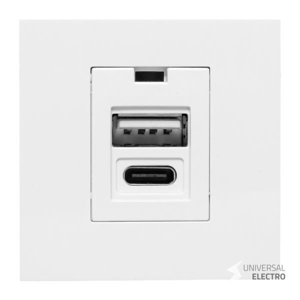 Розетка USB A+C, 2,1А, 2 гнезда, без индикатора, белая EKF