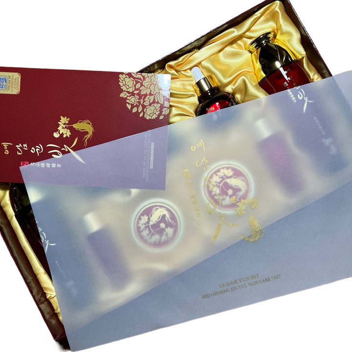 Набор для ухода за лицом Ye Dam Yun Bit Red Ginseng Jin Yul Skin Care 7 Set с экстрактом красного женьшеня (тонер, эмульсия, крем для век, крем для лица, увлажняющая сыворотка, осветляющая сыворотка, эластичная сыворотка)