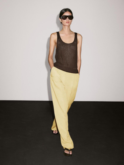 Massimo Dutti Трикотажный топ изо льна с круглым вырезом, шоколадный