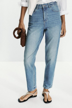 ZARA ДЖИНСЫ MOM FIT COMFORT Z.01 С ВЫСОКОЙ ПОСАДКОЙ, ВЫЦВЕТШИЙ СИНИЙ