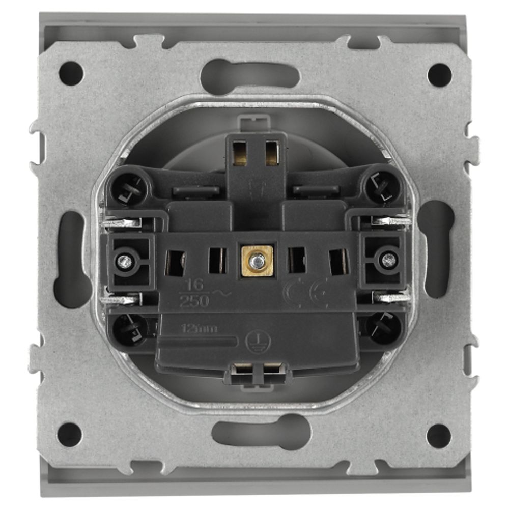 Розетка ЭРА Arktik 16-2103-03 с заземлением 2P+E Schuko со шторками с крышкой 16А-250В алюминий | Эра Arktik