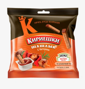 Сухарики ржаные Кириешки cо вкусом шашлыка 60 г + кетчуп 25 мл