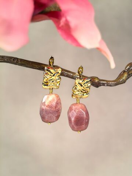 Серьги После заката, агат розовый