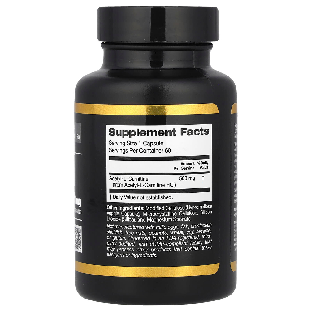 California Gold Nutrition, ацетил-L-карнитин, 500 мг, 60 растительных капсул
