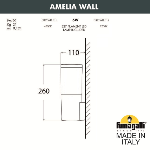 Уличный настенный светильник Fumagalli AMELIA DR2.570.000.WYF1R