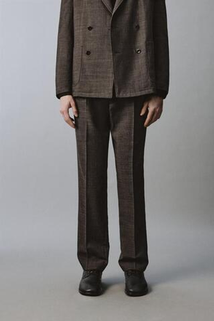 ZARA КОСТЮМНЫЕ БРЮКИ ИЗ 100% ШЕРСТИ СО СКЛАДКАМИ, КОРИЧНЕВЫЙ