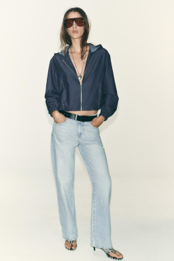 ZARA КУРТКА-БОМБЕР С КАПЮШОНОМ, ИНДИГО