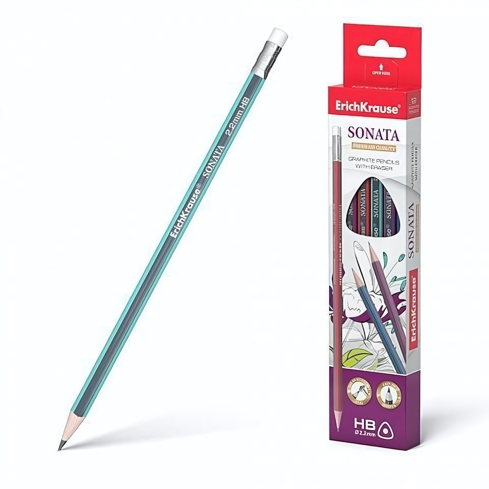 Карандаш ч/г HB с ластиком трехгр. Sonata (ErichKrause)