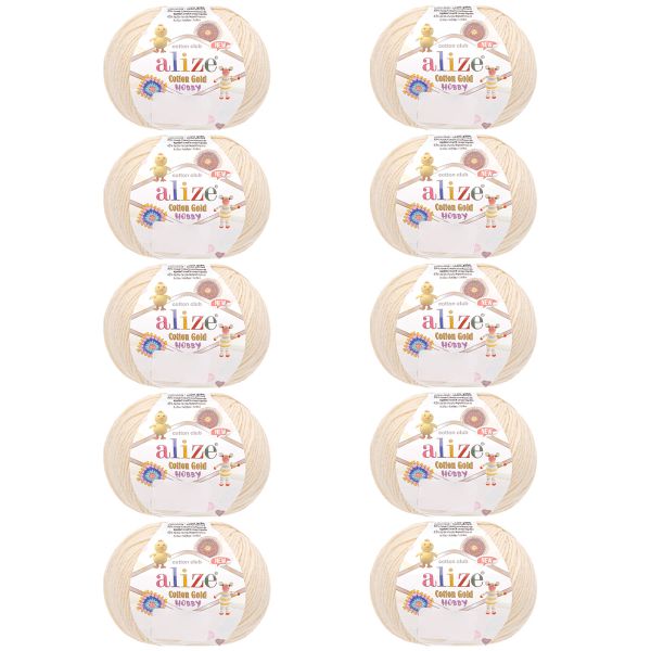 Пряжа Alize (Ализе) Cotton Gold Hobby New / уп.10 мот. по 50 г, 165 м, 01 молочный
