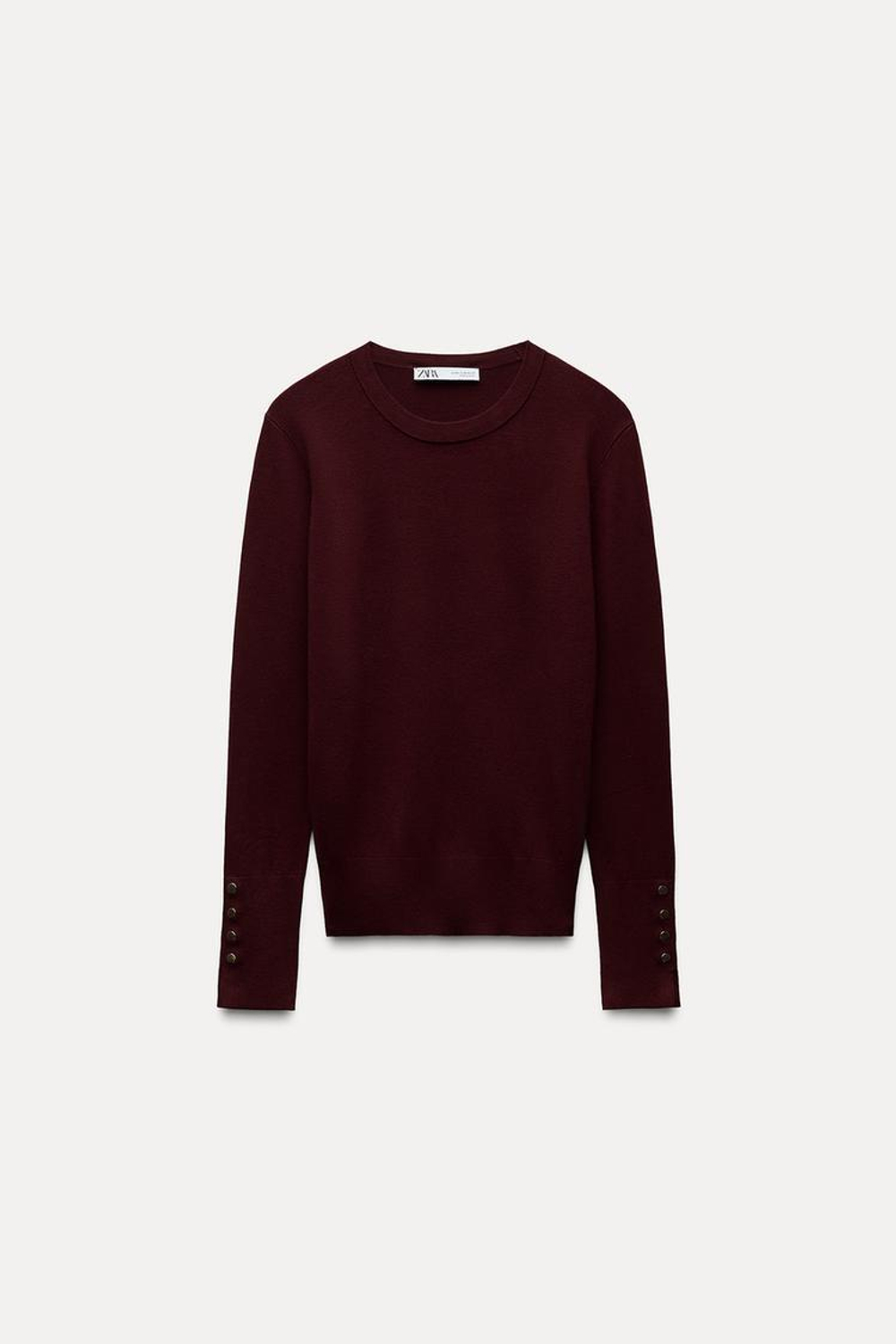ZARA БАЗОВЫЙ ОДНОТОННЫЙ ДЖЕМПЕР, ЦВЕТ БУРГУНДСКОГО ВИНА