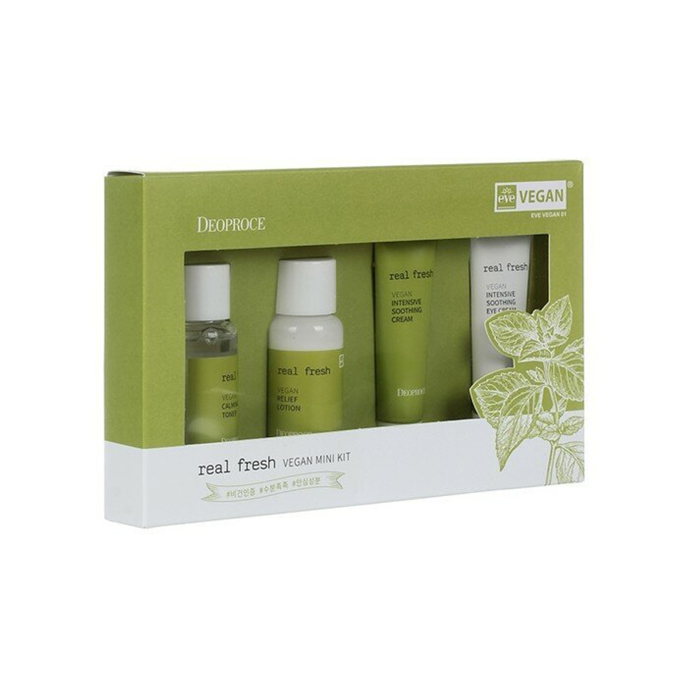 DEOPROCE Набор уходовый для лица на основе растительных экстрактов, REAL FRESH VEGAN MINI KIT, 30 мл*2/10 мл*2