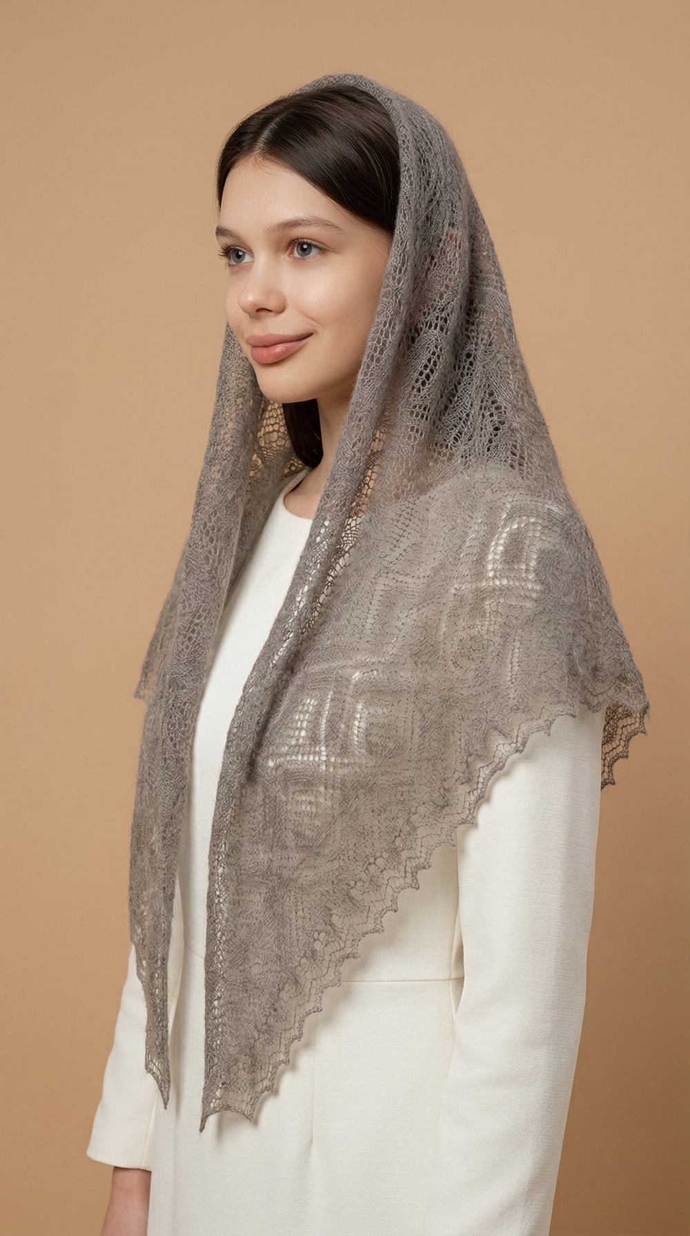 Оренбургский пуховый платок-паутинка А100-03 серый