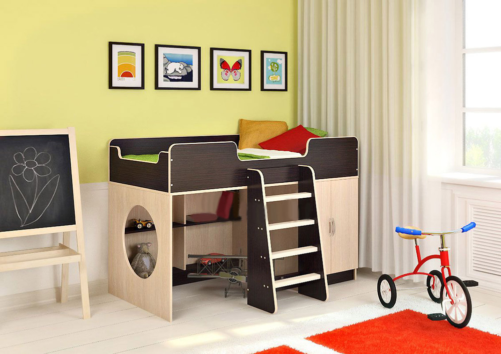 Кровать-чердак КарИВи Легенда 2.1  Дуб Молочный Венге