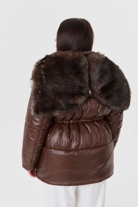 Куртка-парка с меховым капюшоном, коричневый