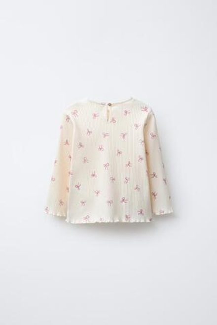 ZARA ФУТБОЛКА В РУБЧИК SOFT TOUCH С БАНТАМИ, ЭКРЮ