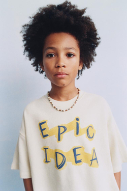 ZARA ФУТБОЛКА ИЗ РЕЛЬЕФНОЙ ТКАНИ С НАДПИСЬЮ, ЭКРЮ