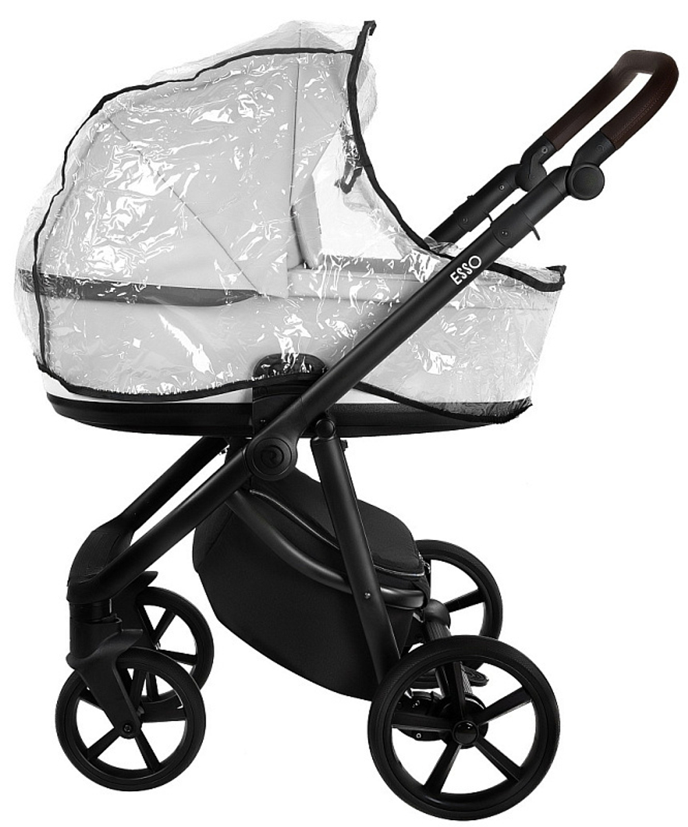 Детская коляска Roan Esso 2025 Кожа 3 в 1 с автокреслом Tutis Elo Black ESSK/215/1 White/Black/руч.Тем.коричневый