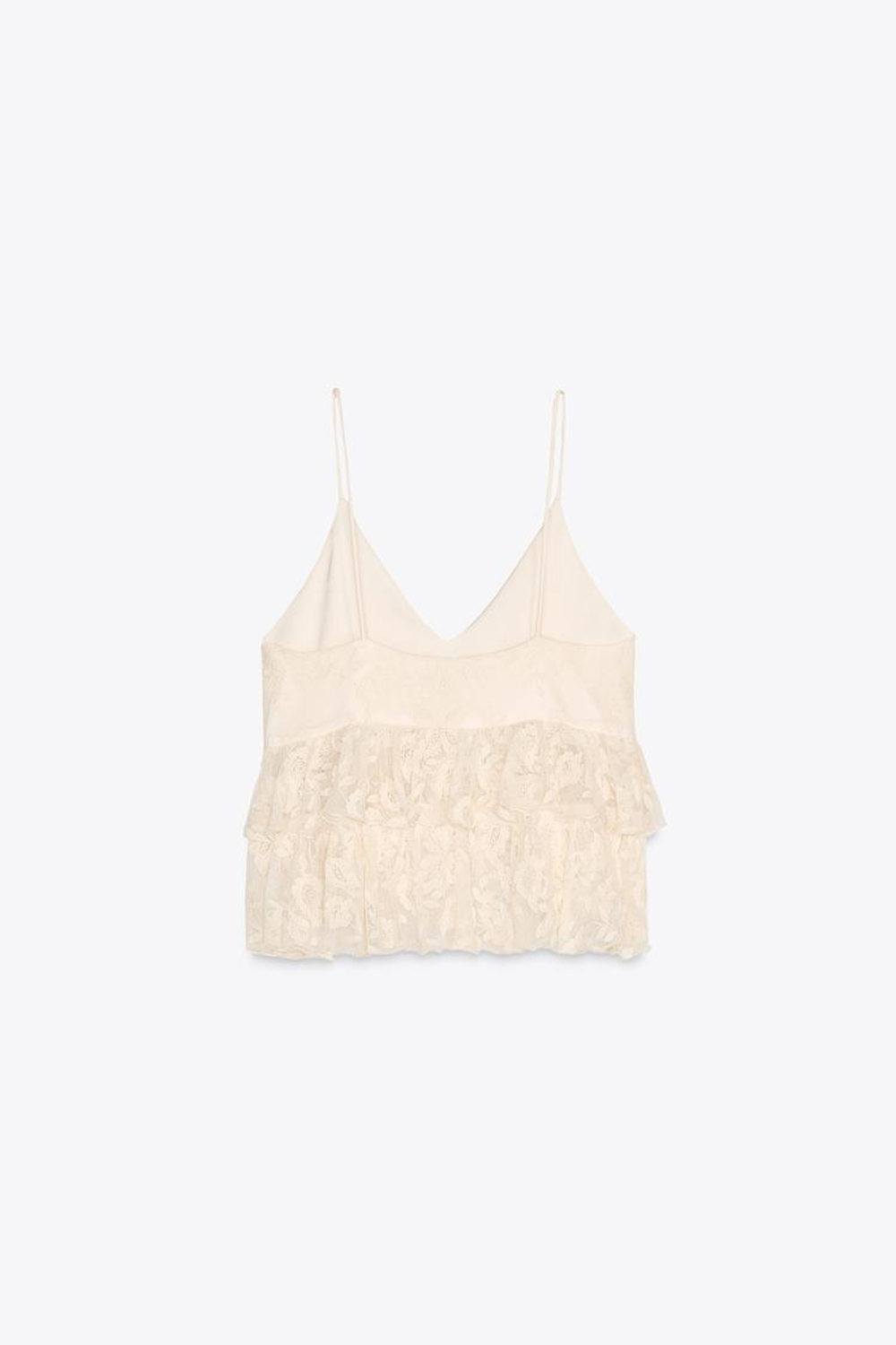 ZARA ТОП НА БРЕТЕЛЯХ С ВОЛАНАМИ, ЖЕЛТОВАТО-БЕЛЫЙ