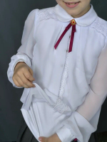 19311, Блузка, белый/бордо, д/р, р.122-56 - р.158-80 д/д