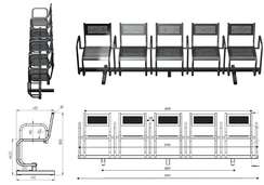 Секция стульев перфорированная пятиместная неразборная на круглой трубе с подлокотниками