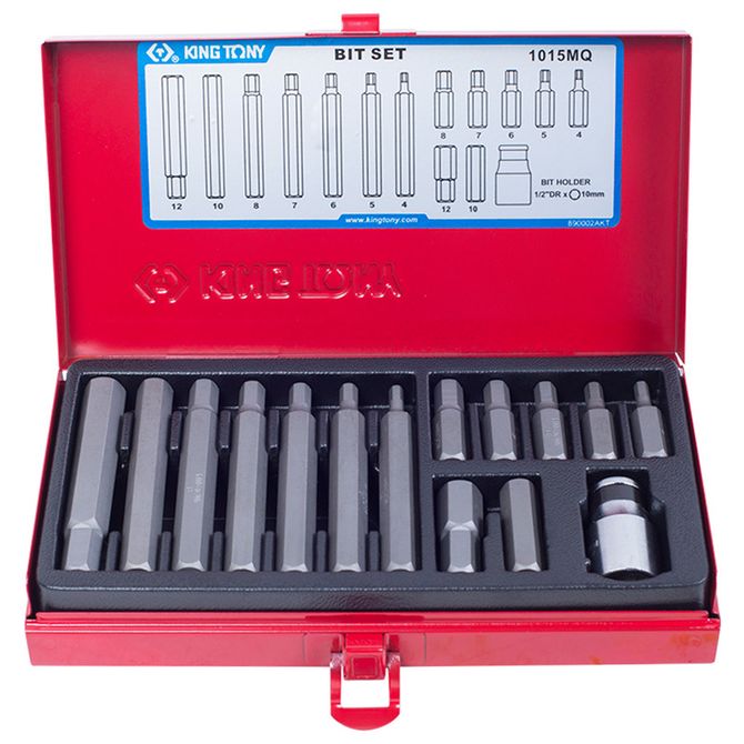 KING TONY (1015MQ) Набор вставок (бит) 10 мм, HEX, 4-12 мм, 15 предметов