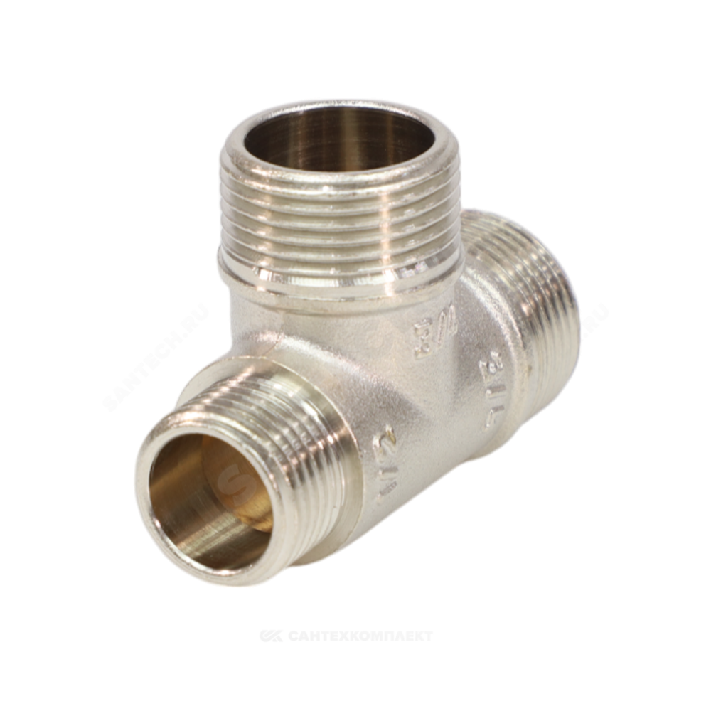 Тройник латунь никель переходной Ду 15х20х20 (1/2"х3/4"х3/4") НР/НР/НР VALFEX VF.131.N.034