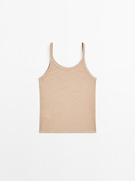 Massimo Dutti Топ на бретелях из 100% хлопка с мраморным узором, песочный