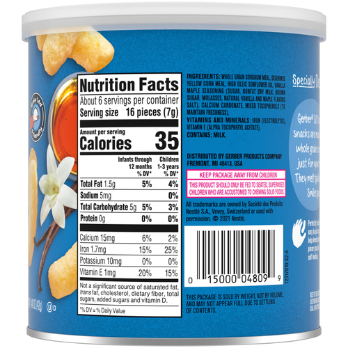 Gerber, Snacks for Baby, Lil 'Crunchies, снек из запеченного зерна, от 8 месяцев, ванильный клен, 42 г (1,48 унции)