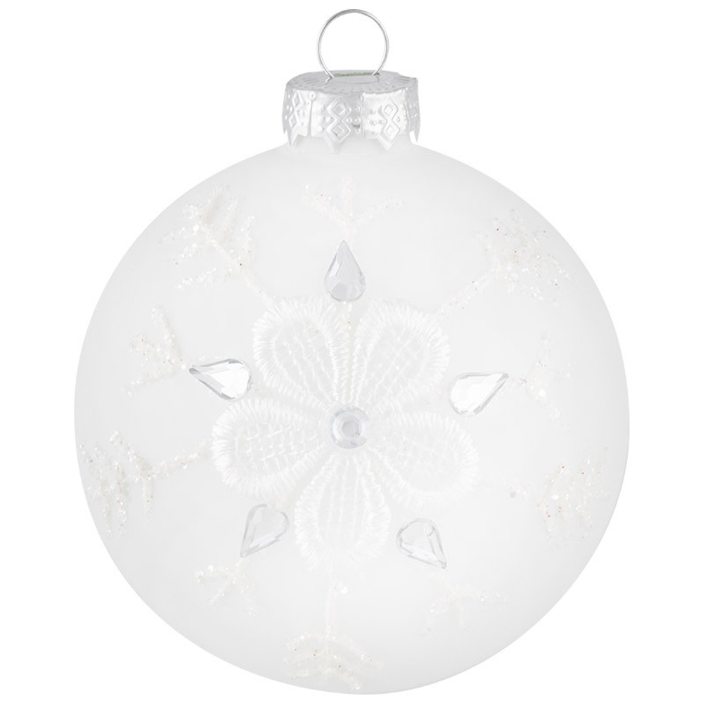 Шар новогодний 1шт 8см "Снежинка белая" SYBLQA-0523058