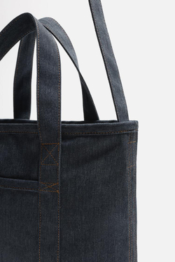 ZARA ДЖИНСОВАЯ СУМКА-ШОПЕР, СИНИЙ