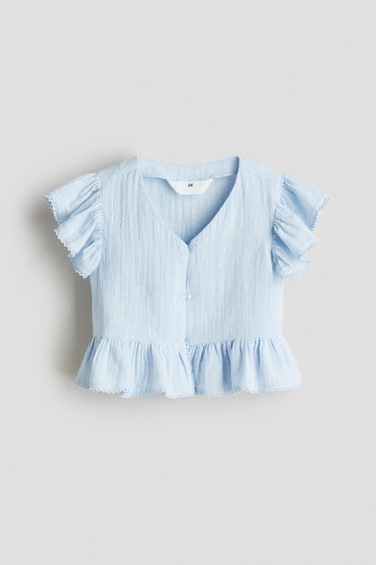 H&M Блузка из хлопкового муслина, светло-голубой