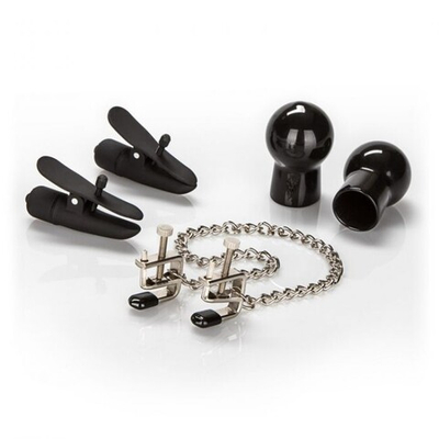 Набор для стимуляции сосков His Nipple Kit (Цвет: черный с серебряным)