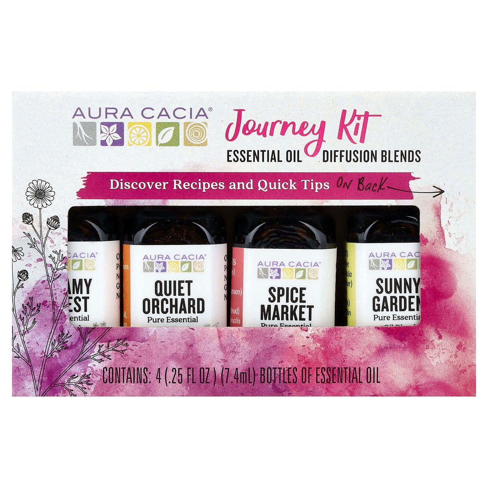 Aura Cacia, Journey To Diffusion Kit, эфирные масла, 4 флакона по 7,4 мл (0,25 жидк. унц.)
