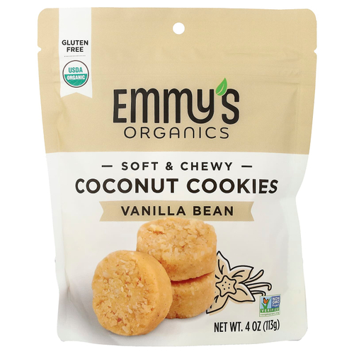 Emmy's Organic Cookies, мягкое жевательное печенье с кокосом, ваниль, 113 г (4 унции)