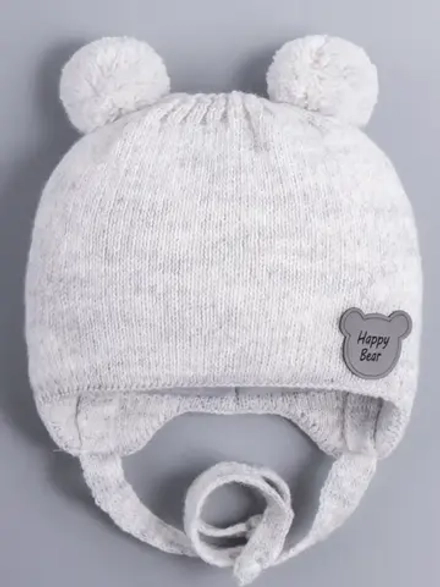 Шапка детская осенняя с завязками и помпонами