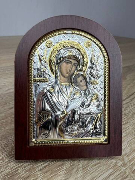 Одигитрия БМ с ангелами, икона арочная, красное дерево  57х75