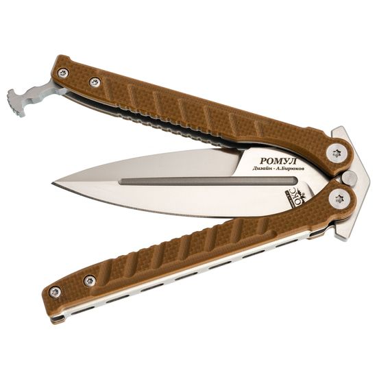 Нож бабочка (балисонг) НОКС Ромул - сталь D2, рукоять песочный G10 205-100401