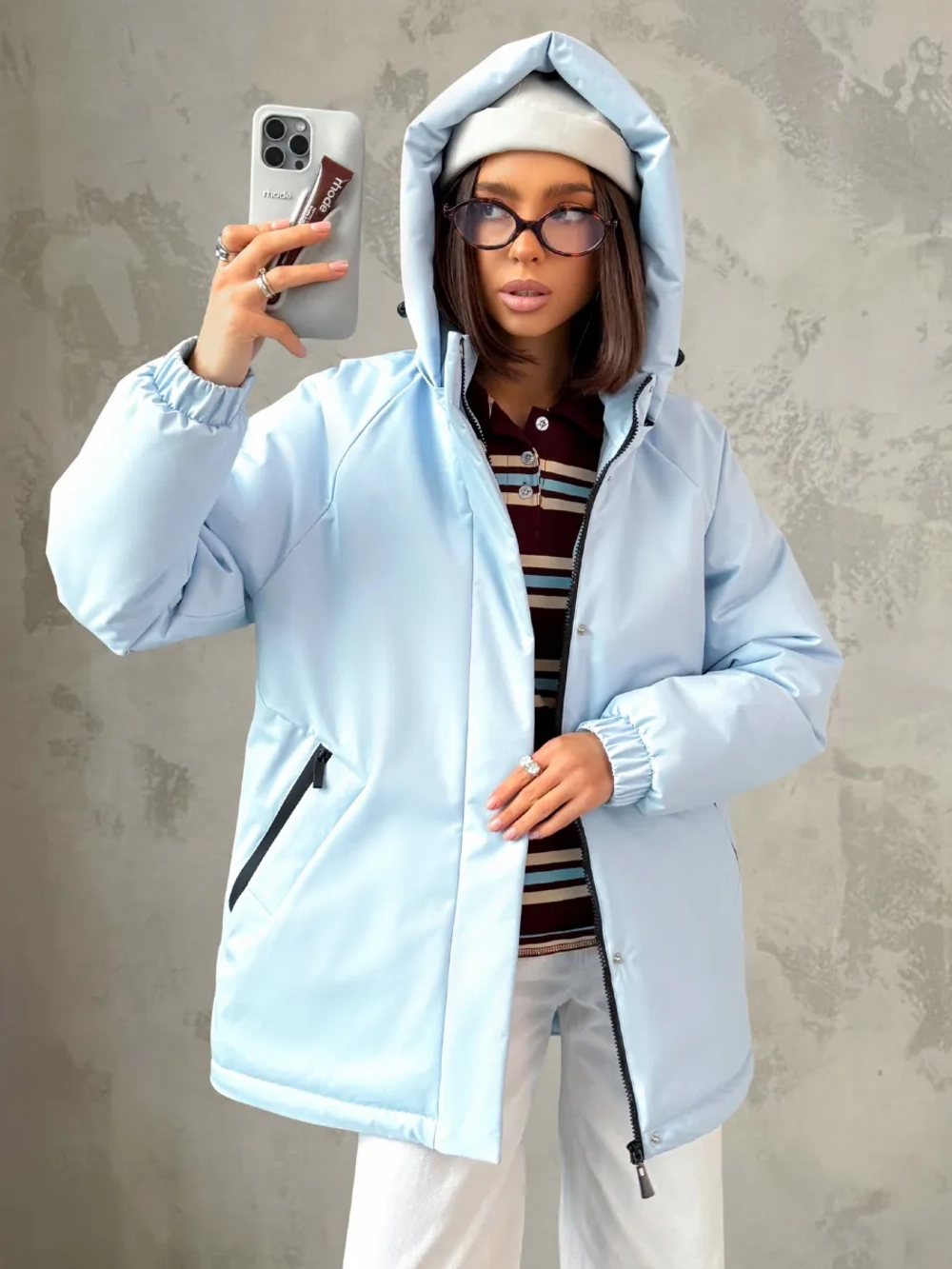 Куртка весенняя удлиненная с капюшоном