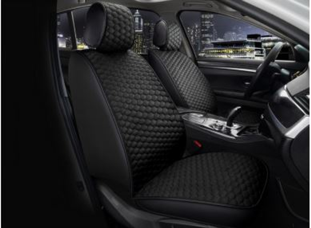 Накидки сидений Перед CarFashion (2шт) -Фронт «SOTA FRONT» 26171 -Экокожа+Велюр черный/черный/черный