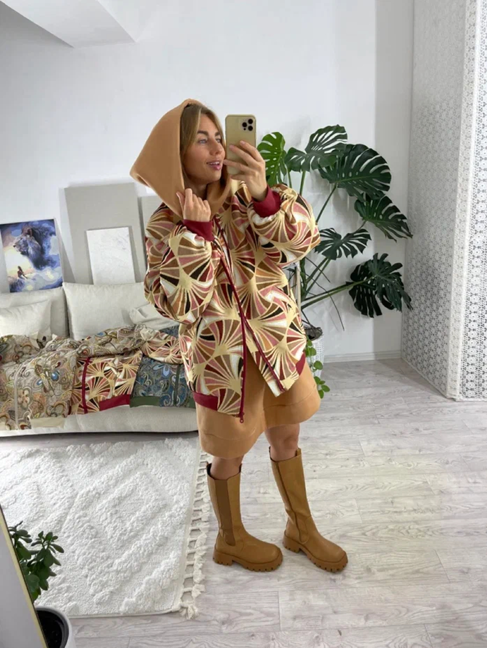 Куртка-бомбер (цвет бежево-винный)