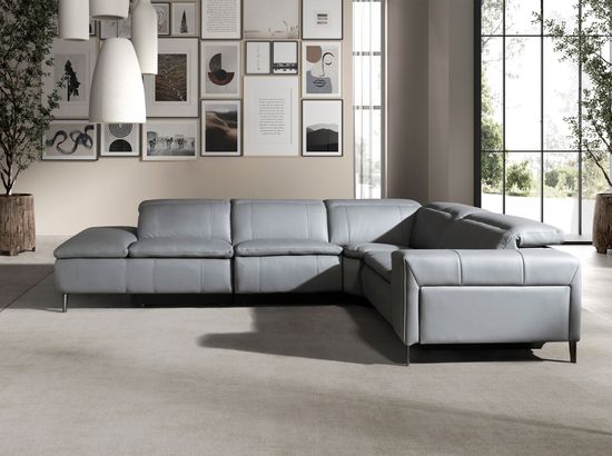 5-местный диван с реклайнером 6218 с левым шезлонгом из серой кожи