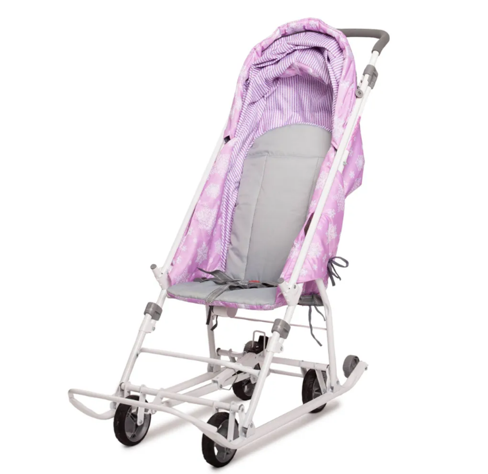 Санки-коляска Наши детки НДТ3-1К/СН со снежинками на сиреневом