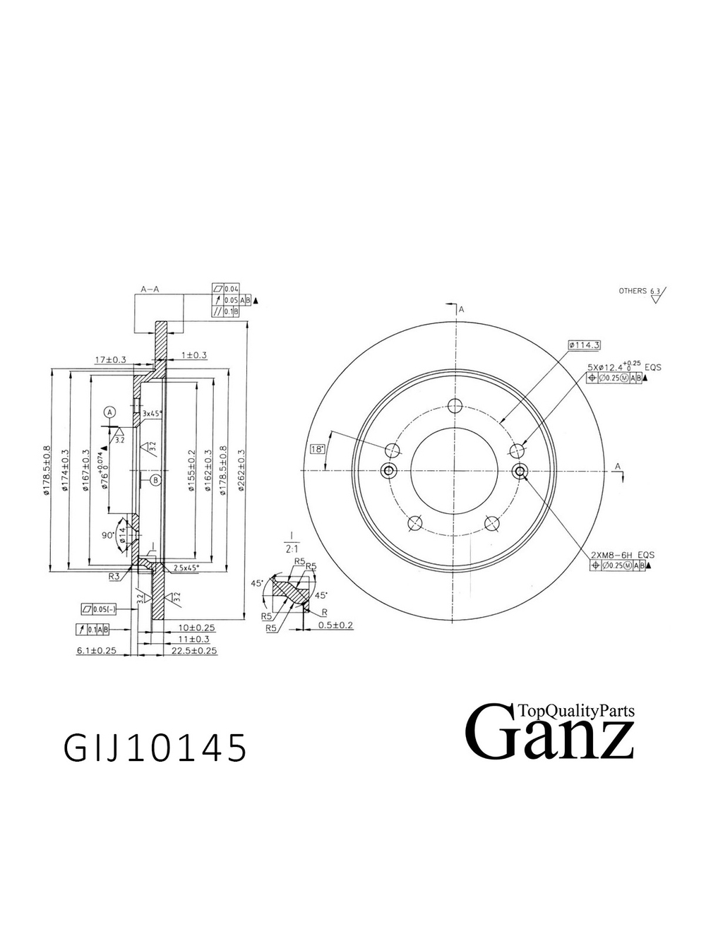 Диск тормозной задний с покрытием HYUNDAI CRETA 2016-> /D=262MM GANZ GIJ10145