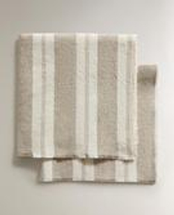 ZARA HOME ПЛОТНЫЕ ЛЬНЯНЫЕ САЛФЕТКИ В ПОЛОСКУ (НАБОР ИЗ 2 ШТ.), ЭКРЮ