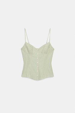 ZARA ТОП-КОРСЕТ В ПОЛОСКУ НА БРЕТЕЛЯХ, ОТТЕНКИ ЗЕЛЕНОГО