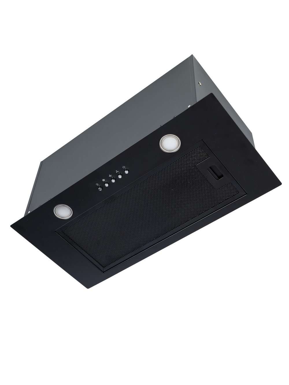 Вытяжка кухонная Quin-60 (BLACK) черный, D150мм, 1200м3/ч, полновстраиваемая, мотор 230Ватт, металл 60см, кнопочное управл.(MACBI)