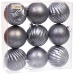 Новогодние шары «Изящные узоры» 8 см (набор 9 шт), Графит