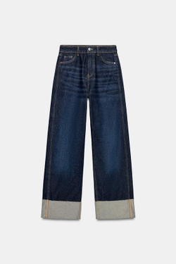 ZARA ДЖИНСЫ Z1975 BARREL СО СРЕДНЕЙ ПОСАДКОЙ И ОТВОРОТАМИ, СИНИЙ